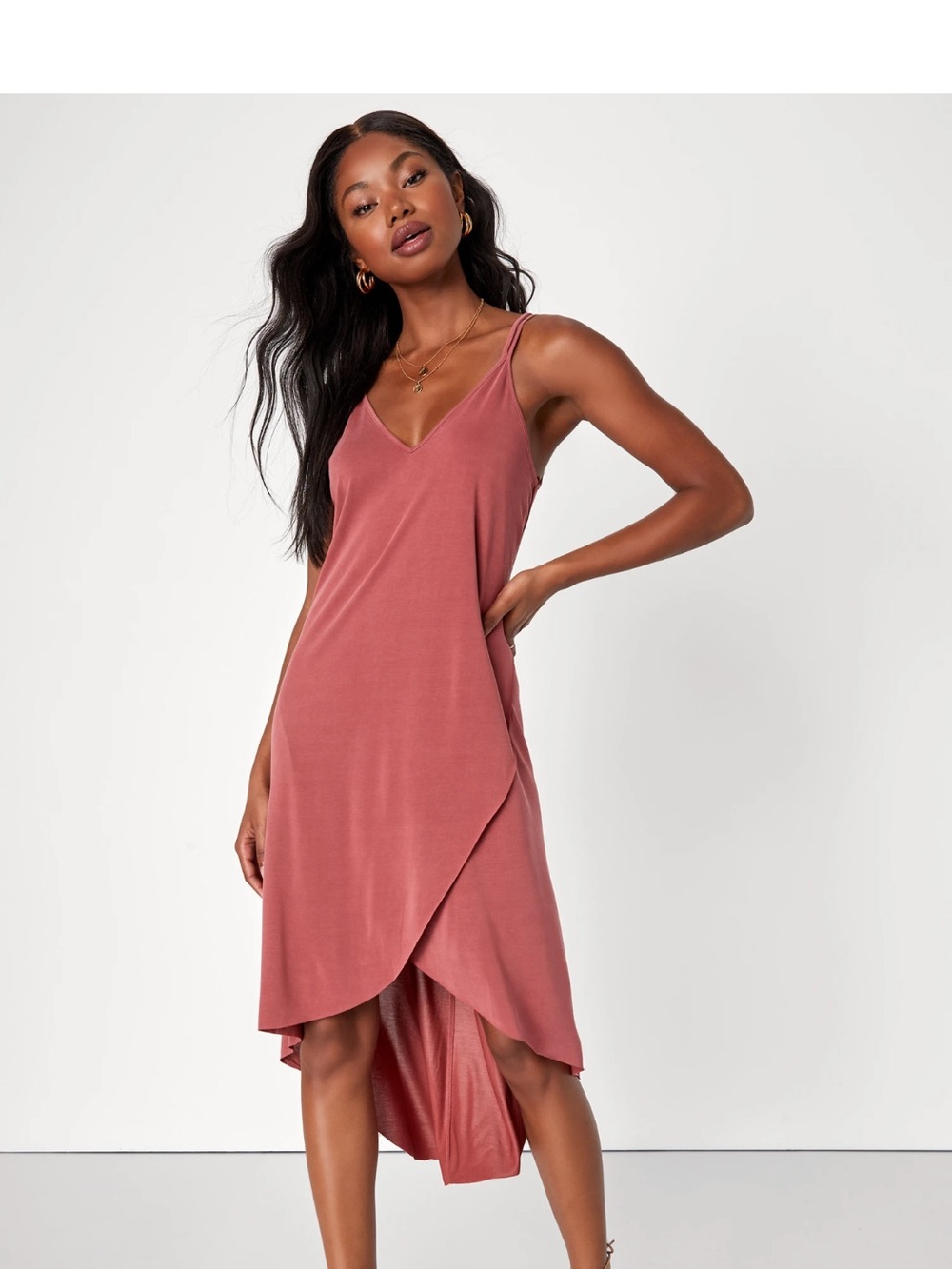 Lulu's Rose Mauve Sleeveless V-Neck High-Low Wrap Dress